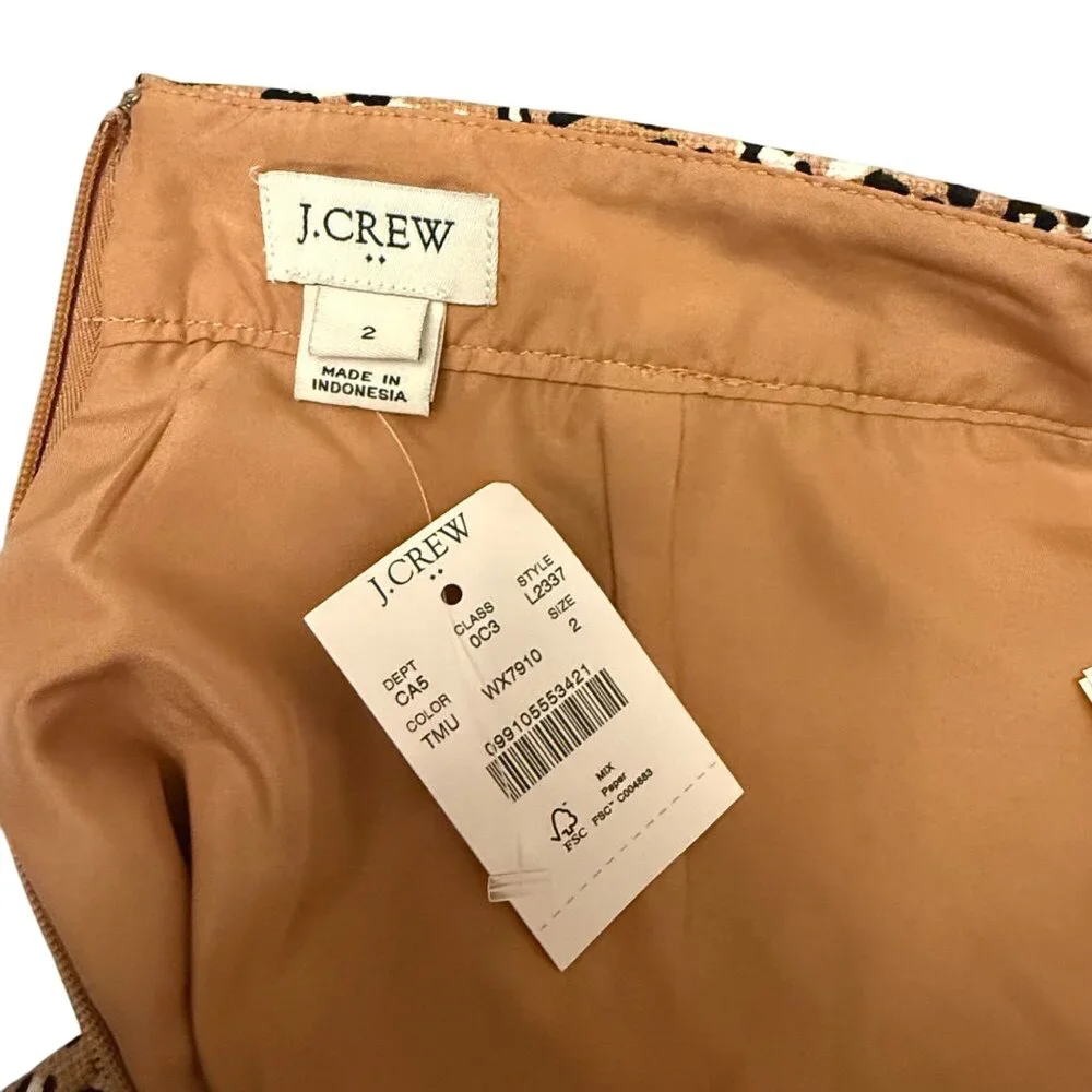 J.Crew Leopard‎ Print Pencil Skirt Womens Size 2 Cotton Blend Beige & Black